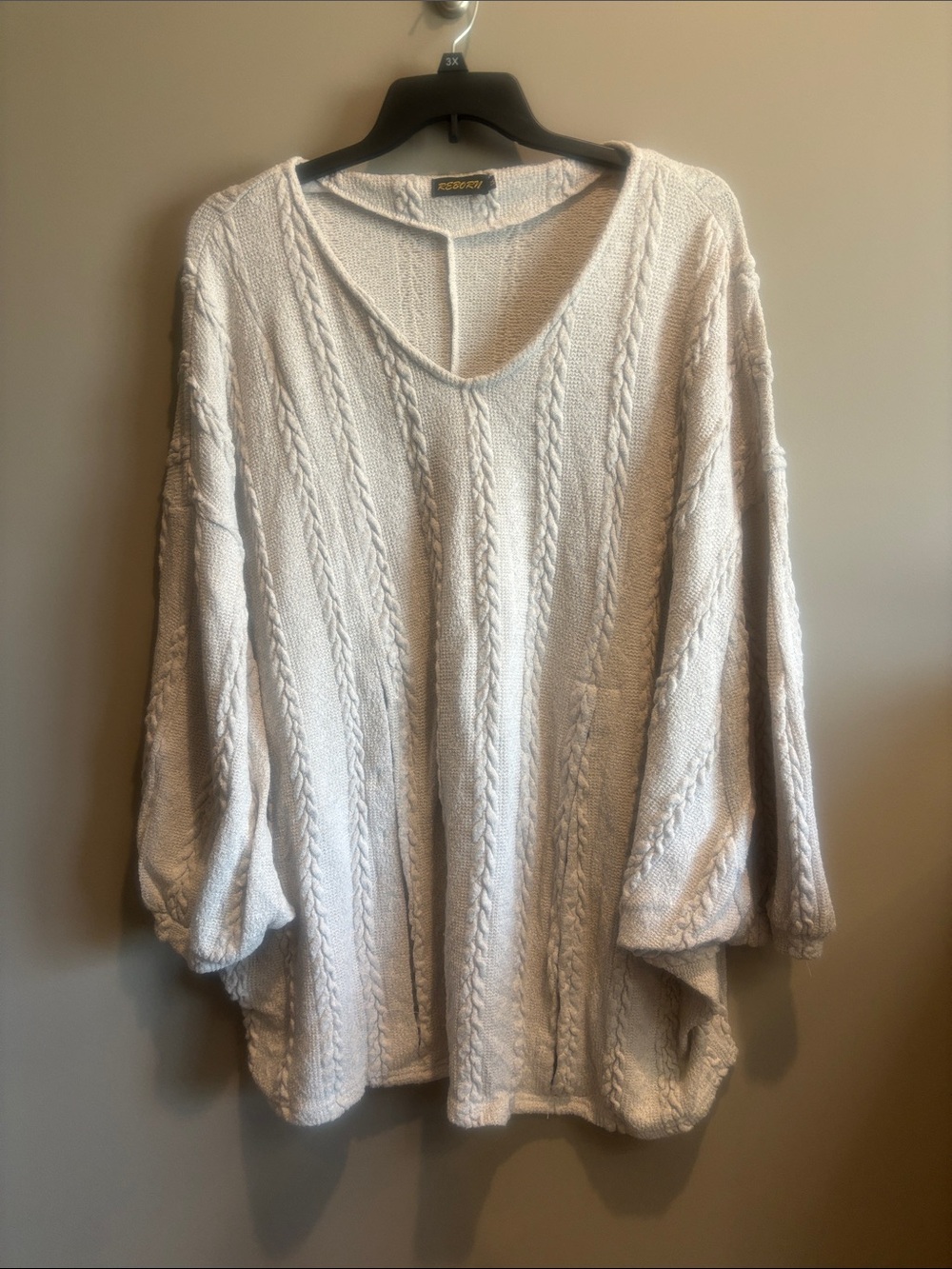 Cozy Cable Knit V-Neck Sweater - Light Tan